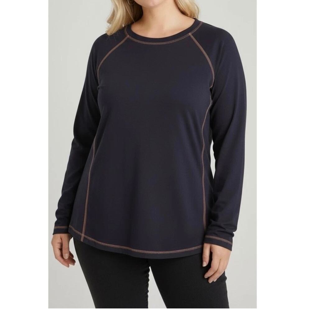 J.Jill Fit Navy Sweatshirt Top L Petite Contrast Raglan Stitch Casual Lounge
